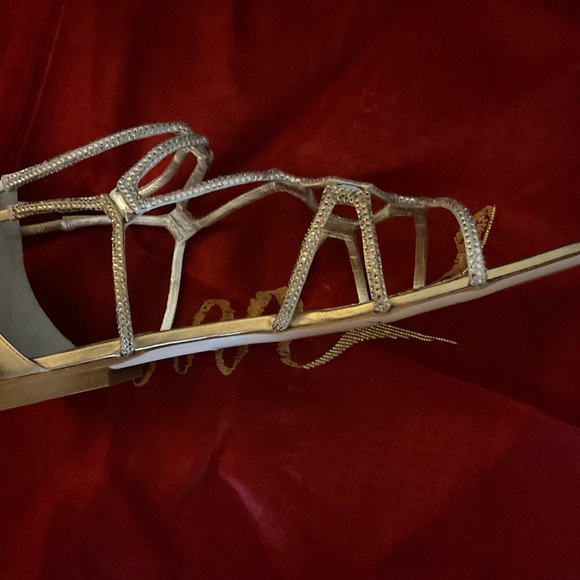 NEW RENE CAOVILLA 40 jeweled crystal gladiator sandals, gold and silver 9.5 flat - Picture 6 of 11